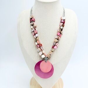Pink Shell Pendant Necklace – Multi-Strand Mother-of-Pearl Beaded Jewelry